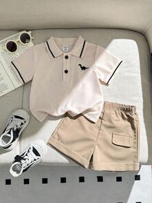 Souflis Souflis 男婴幼儿新生儿休闲日常外出绅士风 Polo 衫 + 短裤套装，军绿色