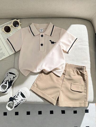 Souflis Souflis 男婴幼儿新生儿休闲日常外出绅士风 Polo 衫 + 短裤套装，军绿色