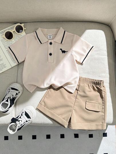 Souflis Souflis 男婴幼儿新生儿休闲日常外出绅士风 Polo 衫 + 短裤套装，军绿色