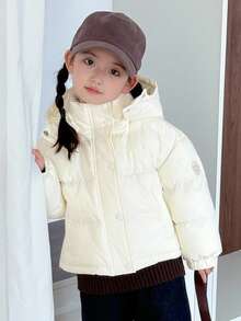 Dazy Kids Young Girl Casual Solid Color Hooded Jacket, Winter - Beige - View 5