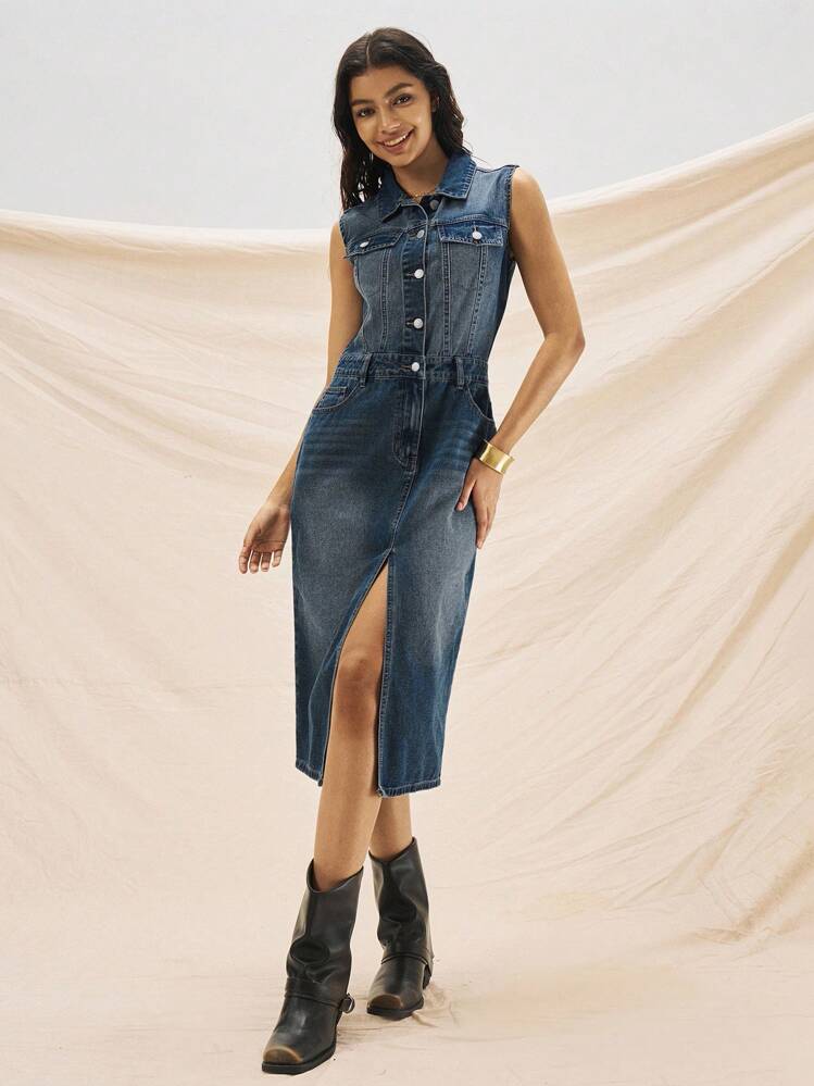 distressed denim dress Dresses | Distressed Denim Dress