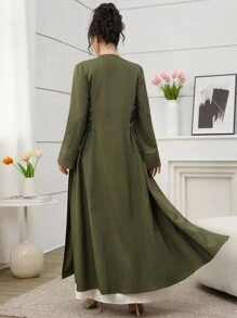 Al Najma 经典军绿色撞色领口系带多层风衣 - 軍綠色 - 查看 2