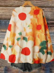 Linhara Plus Size Women Floral Print Casual Elegant Sweater Fall Winter Cloth For Women Autumn - Multicolor - View 2