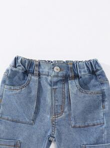 Pantalones acampanados de mezclilla azul desgastada para niñas jóvenes, versátiles y de moda casual - Azul lavado medio - Ver 8