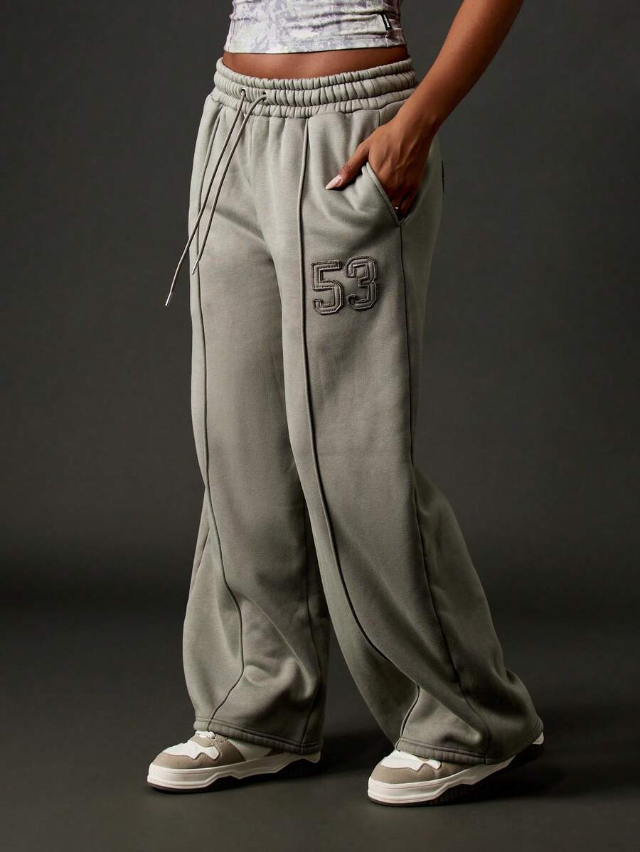 Missguided x Playboy Pantalon de jogging à jambes larges en coton avec cordon de serrage à la taille et coupe ample pour le casual et le streetwear