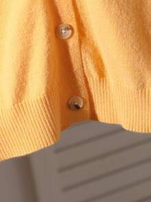 Fashionable Daisy Embroidered Knit Sweater Jacket, Soft Yellow Autumn Tween Girl Cardigan, Cute Holiday Back-To-School Button Up Fall Sweaters - Orange - View 6