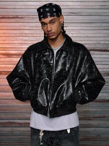 AXEPEAK Men's Woven Fashion Long Sleeve Jacket, Fall, Winter, Grunge - Black - View 4