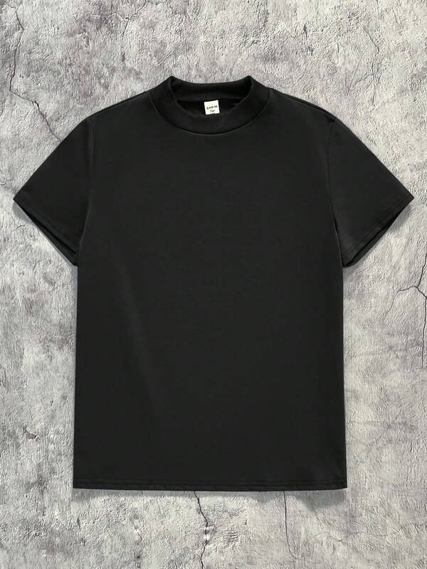 SHEIN Blusa casual confortável de cor sólida e manga curta para meninos adolescentes