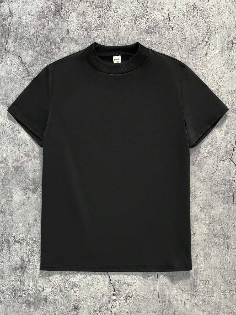SHEIN Teen Boys' Casual Comfortable Solid Color All-Match Short Sleeve Top - Black - View 1