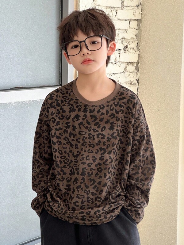 DAZY 宽松版型男童豹纹圆领T恤，休闲，秋季