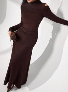 Modelyn Women's Elegant Tight-Fitting Knit Dress, High-End French Style Fall Cloth For Women - Coffee - View 7