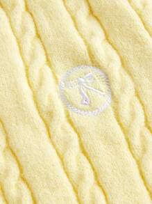 Skyraze 女士麻花针织刺绣修身短款毛衣 - 黃色 - 查看 3