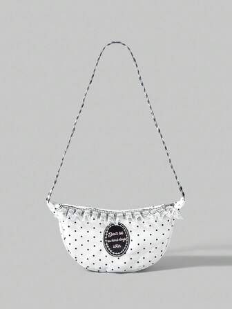 Anime 1 pezzo Borsa a spalla bianca, dolce e carina, con patchwork in pizzo a quadri, stile pop art, sexy e classico, a pois e con mezzaluna, adatta per lo shopping e altro