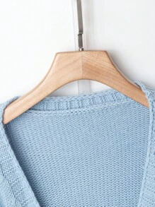 GlowEve CURVE Light Blue Flower Embroidered Oversized Knit Cardigan, Combining Lazy Comfort With Adorable Charm-Perfect For Autumn And Winter Dates. - Blue - View 3