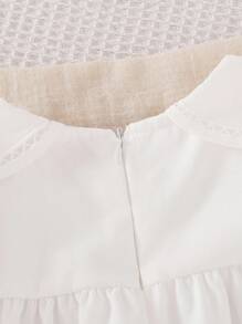 SHEIN 1 pieza Vestido casual de manga larga con cuello Peter Pan y estampado floral para niñas, con cierre de cremallera en la espalda, estilo puff princesa y suelto versátil y adorable para el día a día o vacaciones, suave y cómodo, nueva colección de otoño - Blanco - Ver 7