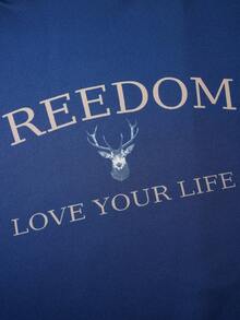 Manfinity NXTstreet 男士休闲字母图案印花针织修身套头连帽衫，带抽绳，男士新颖连帽衫，海军蓝连帽衫，男士自由图案连帽衫，男士蓝色图案连帽衫，适合男士，秋季，冬季 - 藍色 - 查看 3