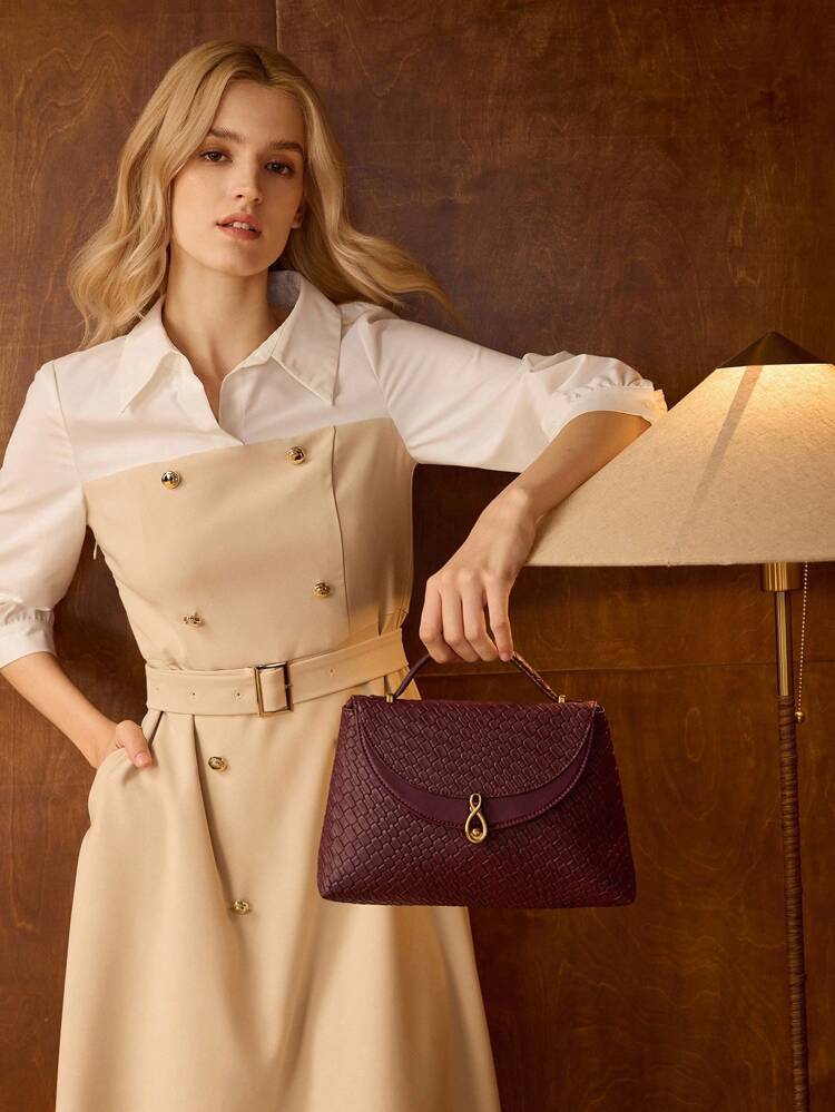 BUCKLE PU LEATHER TOP HANDLE BAG