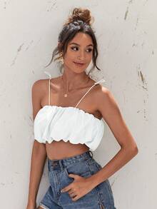 Soleia Top de tirantes fruncido con tira ajustable - Blanco - Ver 4
