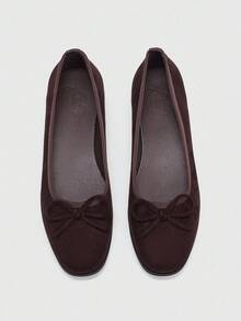 CUCCOO BIZCHIC 女士休闲百搭简约蝴蝶结装饰平底乐福鞋 - 棕色 - 查看 2