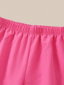 SHEIN Tween Girl Two Pieces Set: White Sweatshirt With Letter Print Top And Fuchsia Woven Cargo PantsAutumn/Winter.2025 Back-To-School Season Kids College Outfits And Campus Sportswear - Hot Pink - View 6