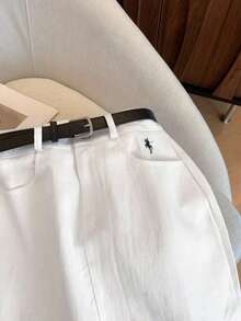 女式夏季休闲百搭刺绣细节A字裙 - 白色 - 查看 3