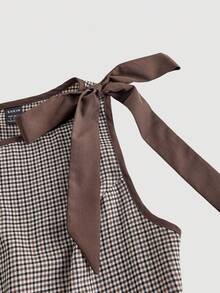 SHEIN MOD 圆领无袖撞色饰边蝴蝶结腰部喇叭格子连衣裙 - 彩色 - 查看 3