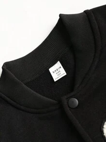 PAVTROS Tween Boy 街头风格植绒刺绣宽松保暖加厚棒球夹克，适合秋冬季