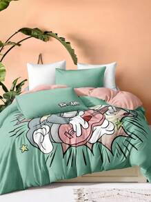 Tom and Jerry Artist x SHEIN Aranza Sanchez Lindo conjunto de ropa de cama impreso de gatos y ratones en caricatura, cómodo