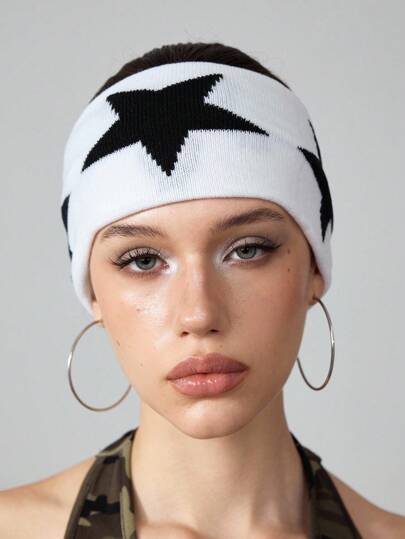 Grunge Punk Set de 4 diademas de punto con estampado de estrella, apropiadas para fitness, decoración de baile callejero, festivales de música para hombres y mujeres