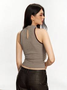 Rina Fox 夏季时尚毛茸茸拼布提花吊带上衣 - 白色 - 查看 3