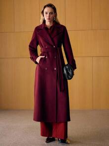 MOTF PREMIUM WOOL DOUBLE BREASTED BELTED OVERCOAT - Red - View 6