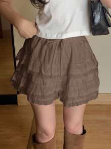 DAZY 女士蕾丝拼接优雅短裤，白色，适合所有季节秋季