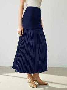 Uhlyne Women's Summer Skirt - Temperament Accordion Pleat Splicing High-End Niche Gentle Elastic Waist Elegant Age-Reducing Suitable For Commuting Leisure Black Skirt Fall Cloth For Women