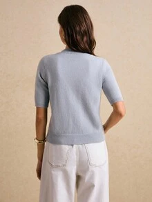 Poéselle 柠檬刺绣休闲针织短袖开衫 - 淺藍色 - 查看 3