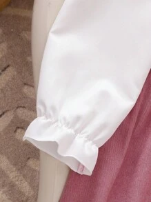 Vestido de niña preadolescente con cuello Peter Pan y decoración de lazo plisado 2 en 1 - Rosa - Ver 4