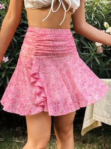 Soleia Women'S All Over Floral Print Pleated Mini Skirt - Pink - View 3