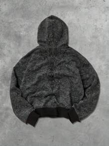 Manfinity EMRG 年轻男士哥特式连帽衫，宽松套头连帽运动衫，复古水洗面料，做旧效果，全身哥特式艺术刺绣设计，适合独特、艺术、街头风格，节日礼物男士刺绣连帽衫刺绣连帽衫男士连帽衫男士休闲连帽衫黑色连帽衫 - 黑色 - 查看 5