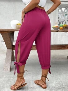 EMERY ROSE Plus Size High Waist Drawstring 3/4 Pants, Spring/Summer - Hot Pink - View 6