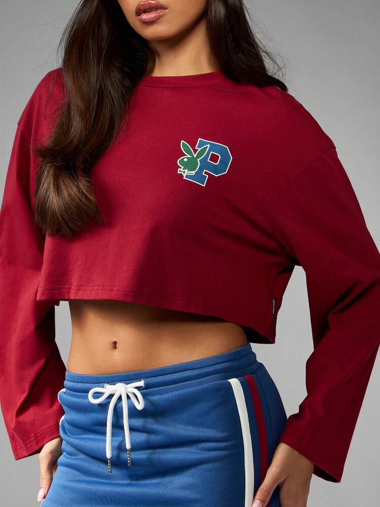 Missguided x Playboy Long Sleeve Crop Sweatshirt With Logo