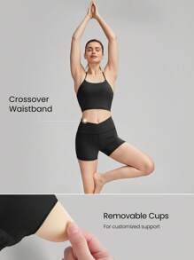 GLOWMODE Áo ngực thể thao FeatherFit™ & Bộ quần đùi 4,3'' Áo ngực đan chéo lưng với quần đùi đeo chéo dành cho người đi xe đạp Tác động thấp Yoga Chạy bộ hàng ngày Tập thể dục mùa hè - màu đen - Xem 4