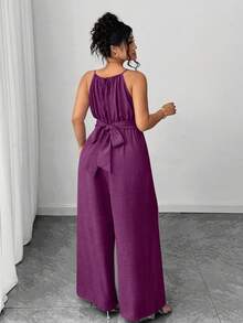 Elenzga Halloween Plus Size Jumpsuits - Purple - View 2