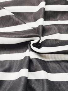 Selianne 女士时尚露肩条纹下摆收腰T恤，高弹力，夏季