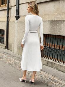 Elyressa French Casual Color Block Lace-Up Women's Dress Fall Cloth For Women - White - View 2
