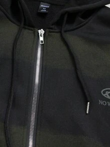 ROMWE MEN Street Life Striped Zip-Up Hoodie Sweatshirt For Men - Black - View 5