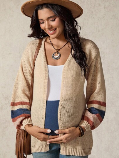 Boho Mama Maternity Striped Long Sleeve Open Front Loose Casual Thin Cardigan