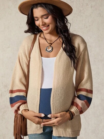 Boho Mama Maternity Striped Long Sleeve Open Front Loose Casual Thin Cardigan