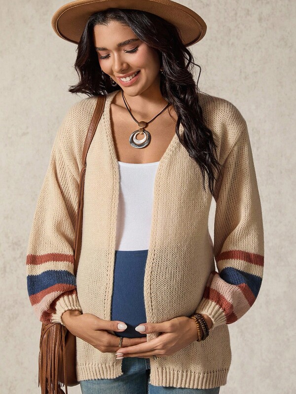 Boho Mama Maternity Striped Long Sleeve Open Front Loose Casual Thin Cardigan