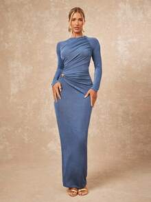 Lumalex Fall New Style WomenGathering Party Glamour Elegant Banquet Modest Old Money Glitter Holiday Party Glamour Elegant Rave Festival Outing Vacation Hot Outdoor Richly Layered Wedding Season Banquet Coming Of Age Ceremony Women's Round Neck Raglan Sleeve Pleated Fitted Elegant Long Dress Blue Elegant Dress Long Sleeve Elegant Dress Blue Formal Gown Blue Evening Gown Dusty Blue Dress,Fall New Style WomenWedding Guest Dress ID Al-Adha Al-Adha Party New Year - Blue - View 6