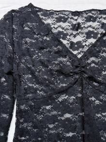 Women's Elegant Solid Color Lace Long Sleeve Blouse Fall Cloth For Women - Black - View 6