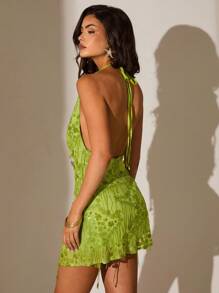 Glamine 女士新款性感迷你裙夏季度假女士绿色露背夏季连衣裙性感流苏装饰夏季连衣裙 - 綠色 - 查看 2